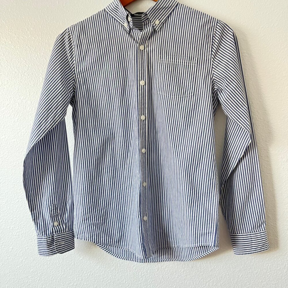 Janie and Jack Boys/Youth White & Blue Striped Preppy Dress Shirt Sz 14